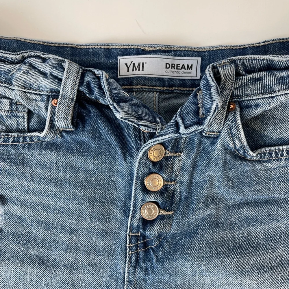 Button Fly Distressed Denim Shorts YMI Dream Denim 5/27